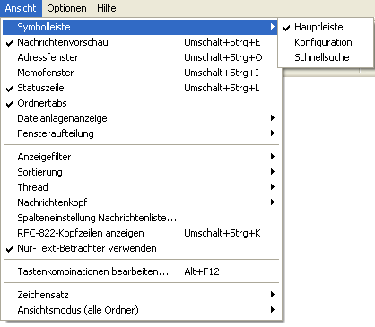 "The Bat!": Men&uuml; "Ansicht"