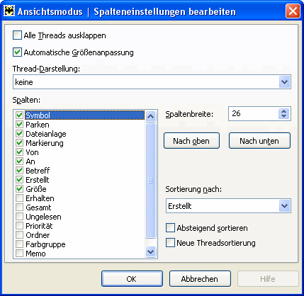 "The Bat!": Spalteneinstellungen