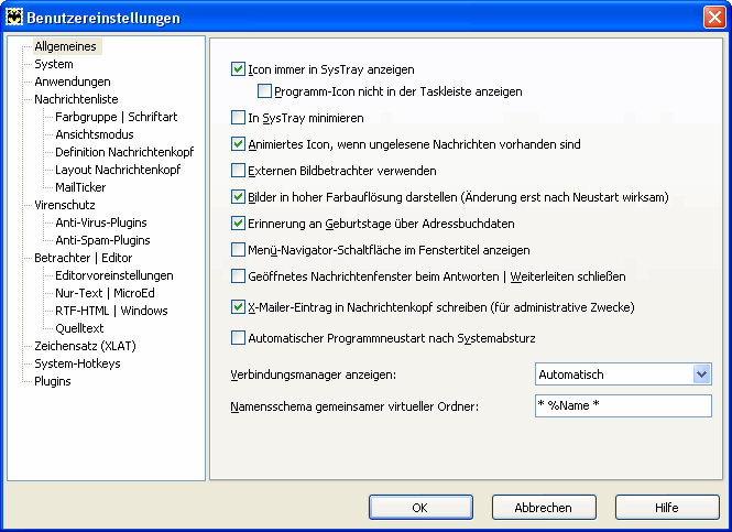 eMail-Client "The Bat!": Benutzereinstellungen