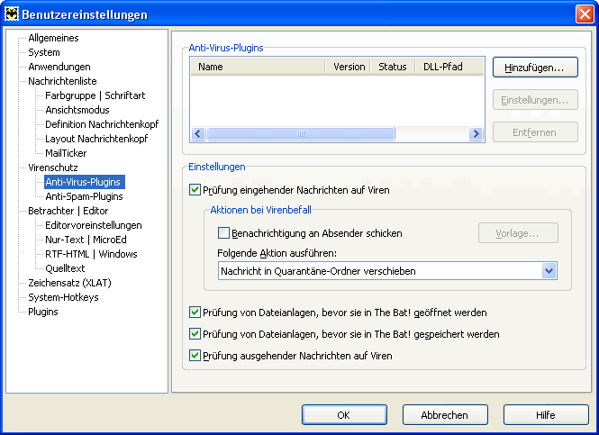 eMail-Client "The Bat!": Anti-Virus-Plugins