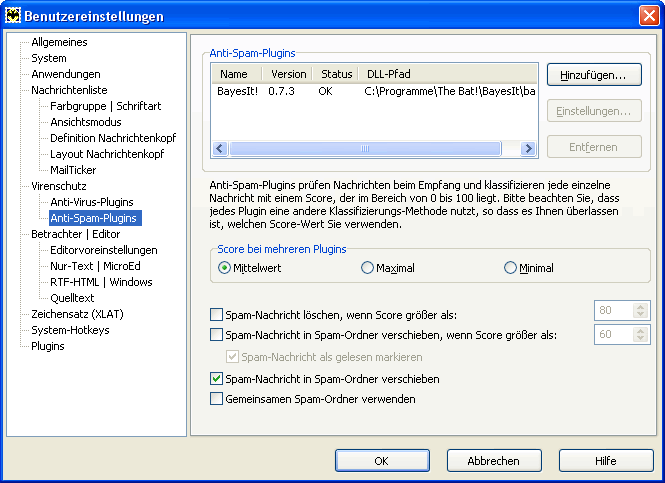 eMail-Client "The Bat!": Anti-Spam-Plugins