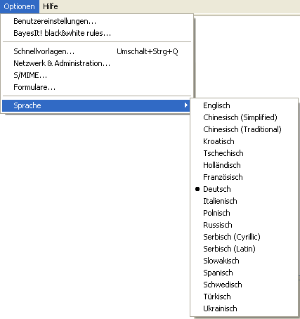 eMail-Client "The Bat!": Sprachen