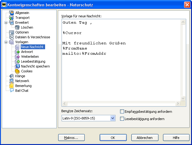 "The Bat!": Kontoeigenschaften &middot; Erweitert